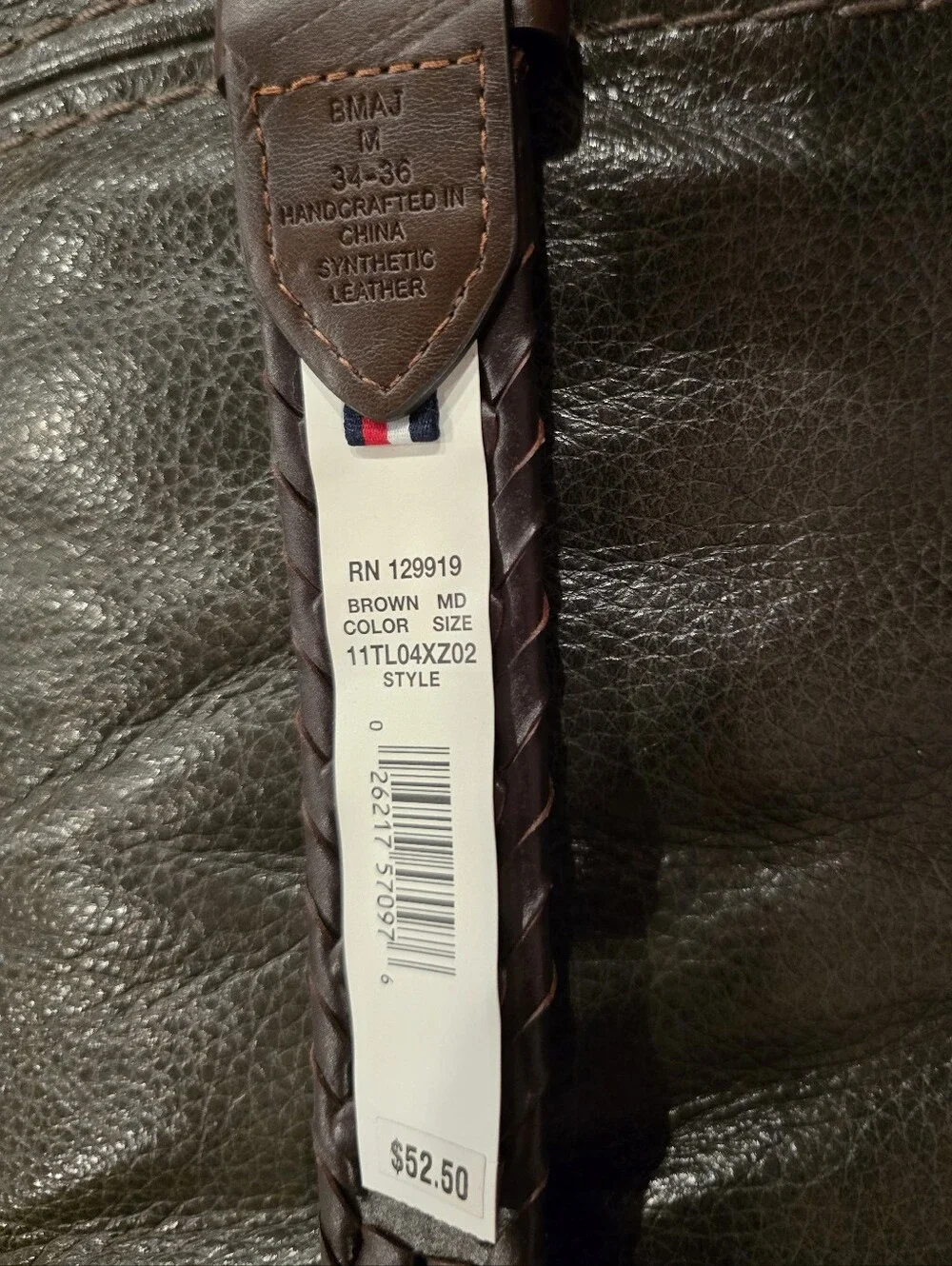 Tommy Hilfiger Genuine Leather Men's Woven Belt Size M (34-36) Brown NWT